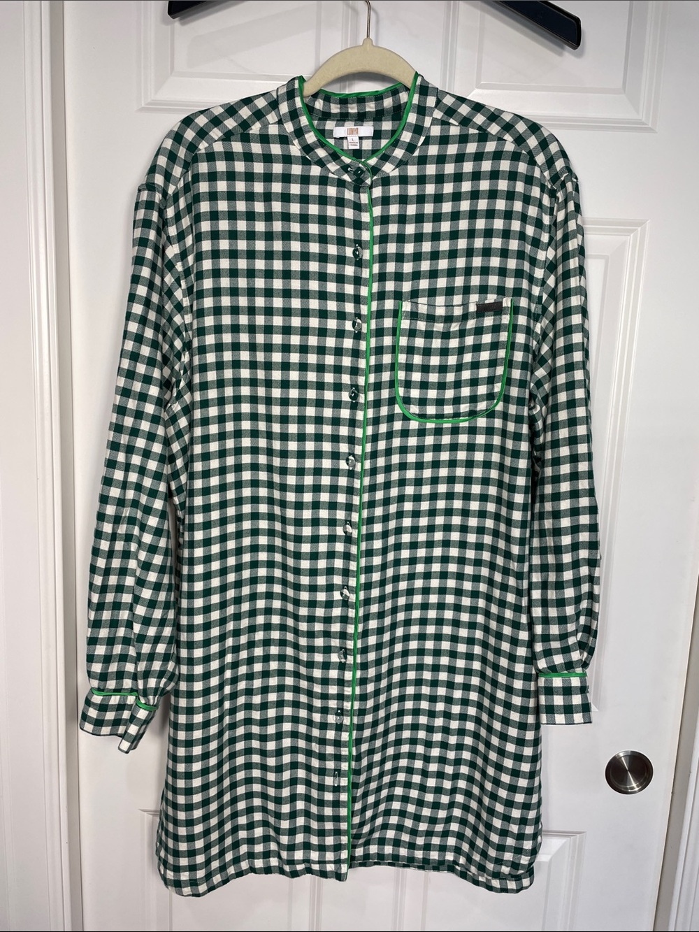 Lunya Brushed Flannel Button Up Shirt Dress Large Verdant Check Green Long Sleev - Picture 3 of 11